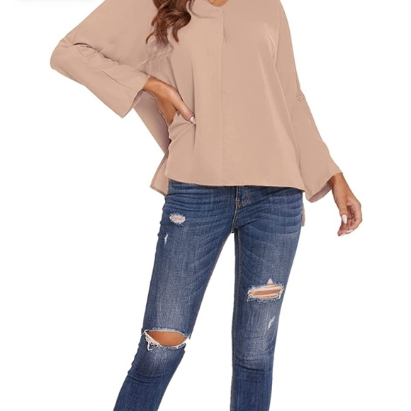 Metini Women's Tan Chiffon Blouse Top - Size Small/Medium - Picture 7 of 11